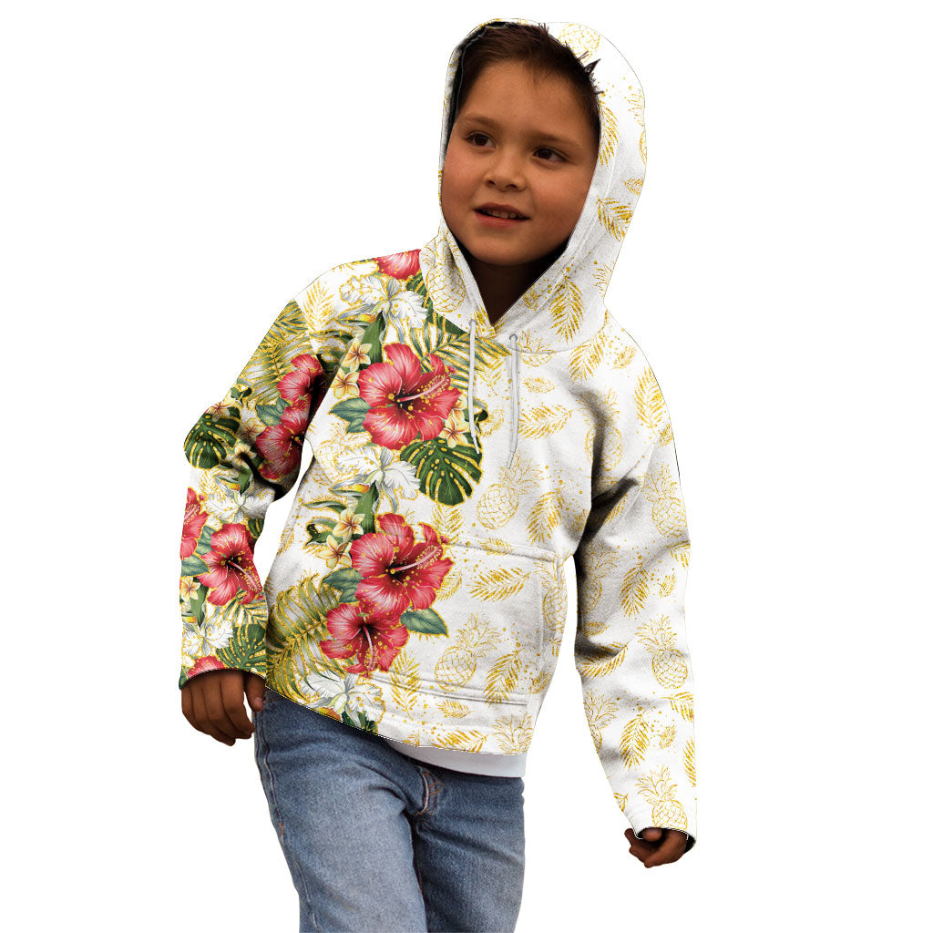 Hawaii Discoverers Day Kid Hoodie Tropical Hibiscus Glitter White LT05 - Polynesian Pride