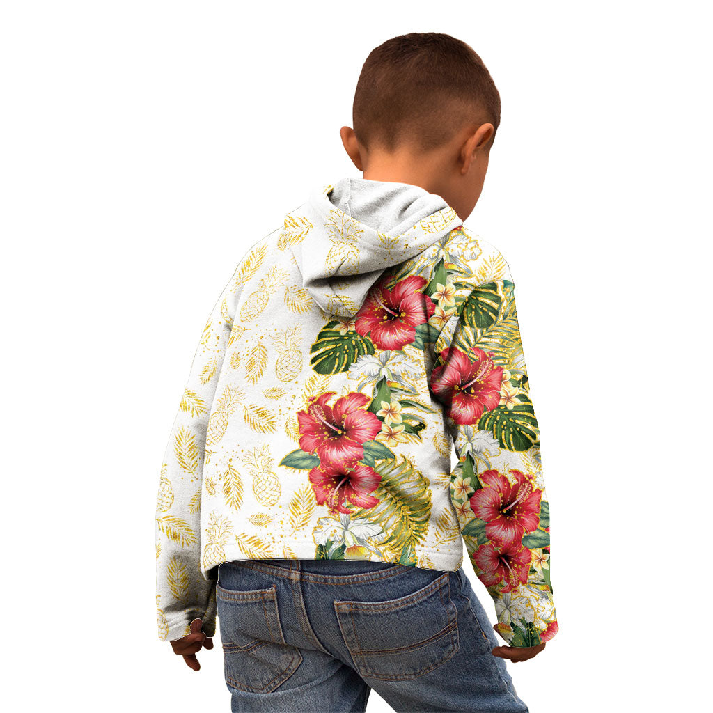 Hawaii Discoverers Day Kid Hoodie Tropical Hibiscus Glitter White LT05 - Polynesian Pride