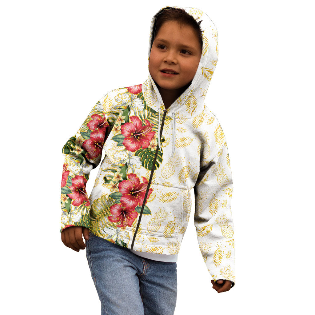 Hawaii Discoverers Day Kid Hoodie Tropical Hibiscus Glitter White LT05 - Polynesian Pride