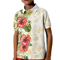 Hawaii Discoverers Day Kid Polo Shirt Tropical Hibiscus Glitter White LT05 Kid White - Polynesian Pride