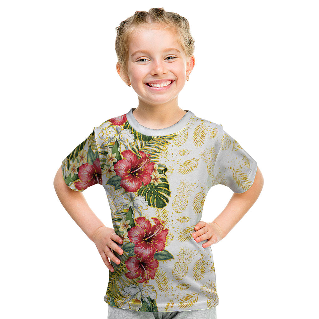 Hawaii Discoverers Day Kid T Shirt Tropical Hibiscus Glitter White LT05 White - Polynesian Pride