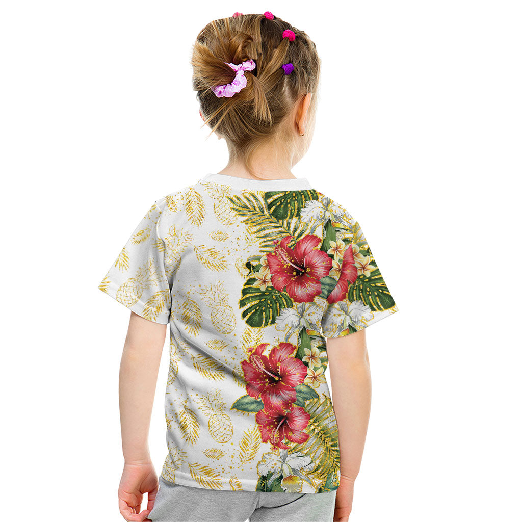 Hawaii Discoverers Day Kid T Shirt Tropical Hibiscus Glitter White LT05 - Polynesian Pride