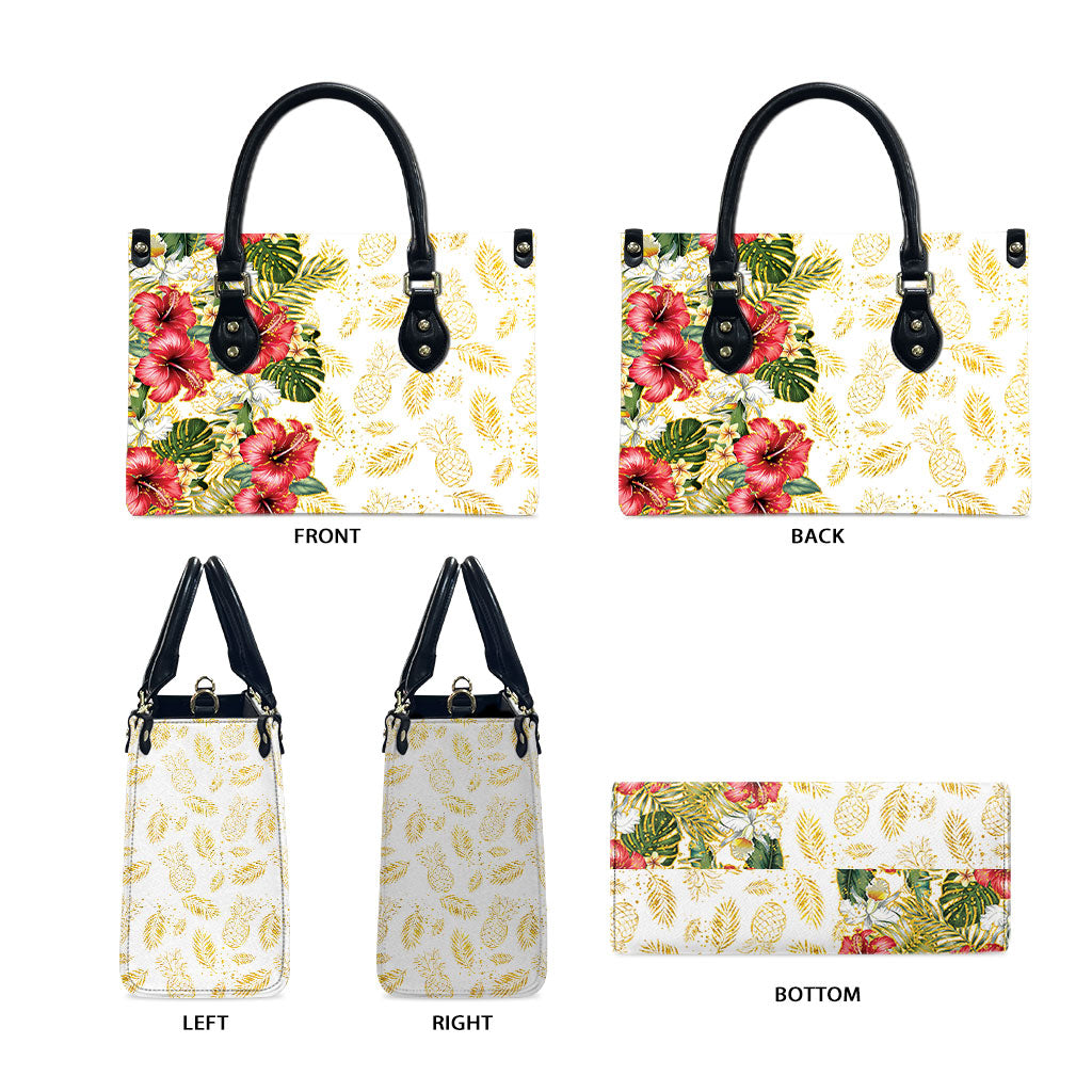 Hawaii Discoverers Day Leather Bag Tropical Hibiscus Glitter White LT05 - Polynesian Pride