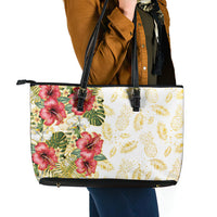 Hawaii Discoverers Day Leather Tote Bag Tropical Hibiscus Glitter White LT05 - Polynesian Pride