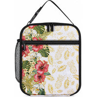 Hawaii Discoverers Day Lunch Bag Tropical Hibiscus Glitter White LT05 10.2 × 8.3 × 4.3 inch White - Polynesian Pride