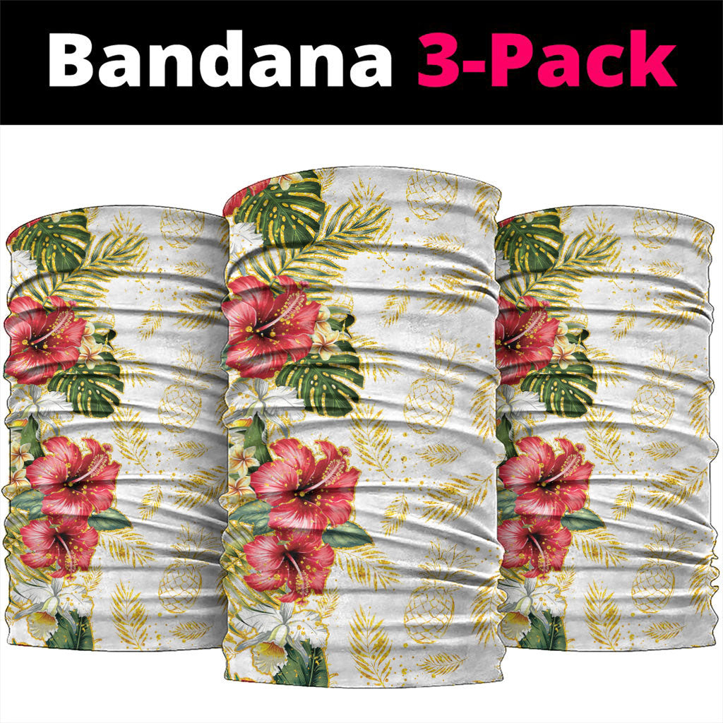 Hawaii Discoverers Day Neck Gaiter Tropical Hibiscus Glitter White LT05 package One Size: 25*50cm White - Polynesian Pride