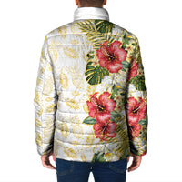 Hawaii Discoverers Day Padded Jacket Tropical Hibiscus Glitter White LT05 - Polynesian Pride