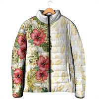 Hawaii Discoverers Day Padded Jacket Tropical Hibiscus Glitter White LT05 - Polynesian Pride