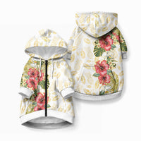 Hawaii Discoverers Day Pet Hoodie Tropical Hibiscus Glitter White LT05 Zip-up White - Polynesian Pride