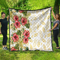 Hawaii Discoverers Day Quilt Tropical Hibiscus Glitter White LT05 - Polynesian Pride