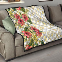 Hawaii Discoverers Day Quilt Tropical Hibiscus Glitter White LT05 - Polynesian Pride