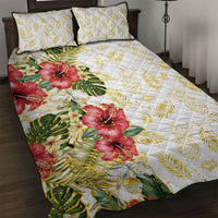 Hawaii Discoverers Day Quilt Bed Set Tropical Hibiscus Glitter White LT05 White - Polynesian Pride