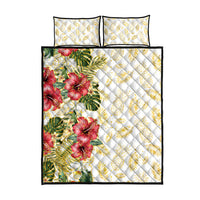 Hawaii Discoverers Day Quilt Bed Set Tropical Hibiscus Glitter White LT05 - Polynesian Pride