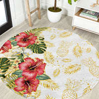 Hawaii Discoverers Day Round Carpet Tropical Hibiscus Glitter White LT05 White - Polynesian Pride
