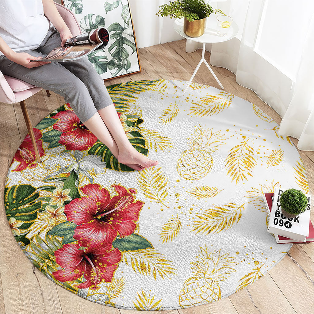 Hawaii Discoverers Day Round Carpet Tropical Hibiscus Glitter White LT05 - Polynesian Pride