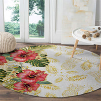Hawaii Discoverers Day Round Carpet Tropical Hibiscus Glitter White LT05 - Polynesian Pride