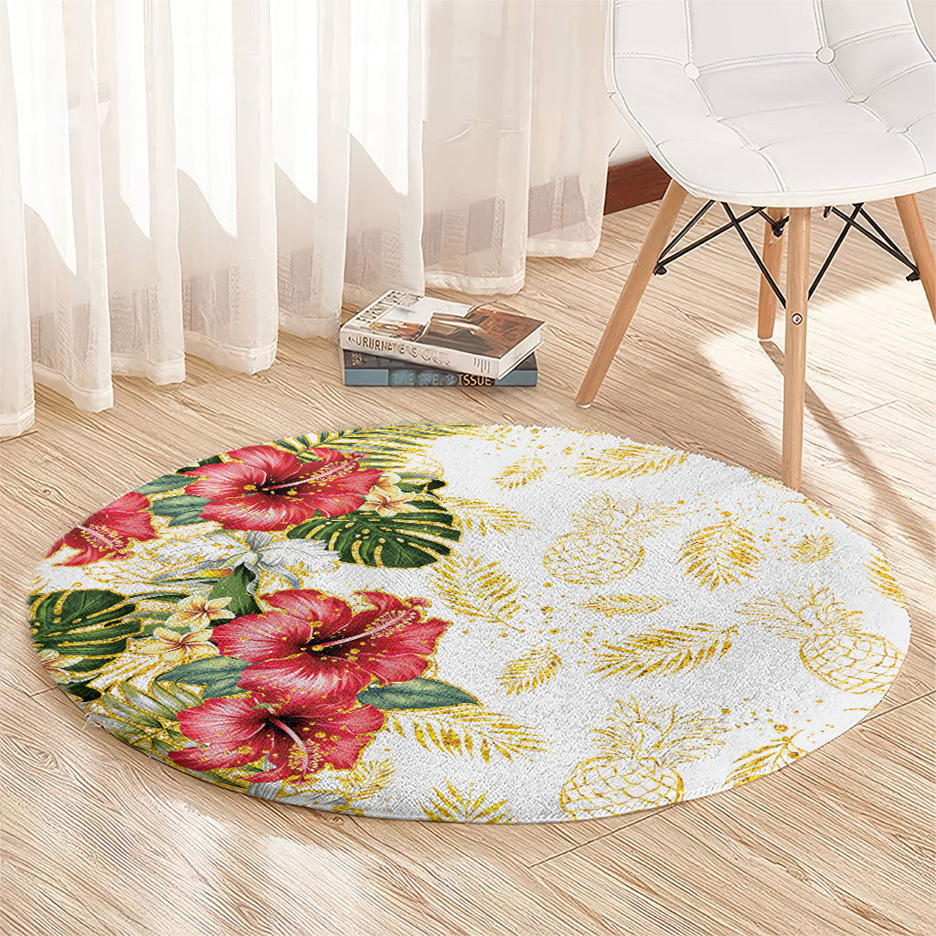 Hawaii Discoverers Day Round Carpet Tropical Hibiscus Glitter White LT05 - Polynesian Pride