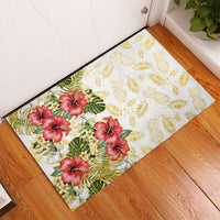 Hawaii Discoverers Day Rubber Doormat Tropical Hibiscus Glitter White LT05 - Polynesian Pride