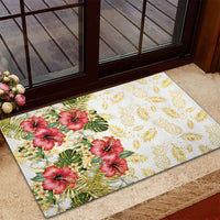 Hawaii Discoverers Day Rubber Doormat Tropical Hibiscus Glitter White LT05 - Polynesian Pride