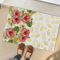 Hawaii Discoverers Day Rubber Doormat Tropical Hibiscus Glitter White LT05 - Polynesian Pride
