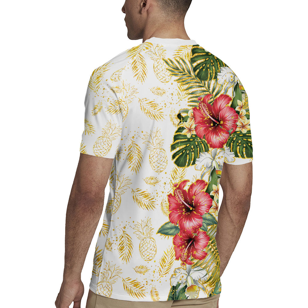 Hawaii Discoverers Day Rugby Jersey Tropical Hibiscus Glitter White LT05 - Polynesian Pride