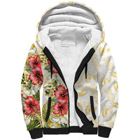 Hawaii Discoverers Day Sherpa Hoodie Tropical Hibiscus Glitter White LT05 Unisex White - Polynesian Pride