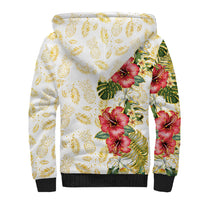 Hawaii Discoverers Day Sherpa Hoodie Tropical Hibiscus Glitter White LT05 - Polynesian Pride