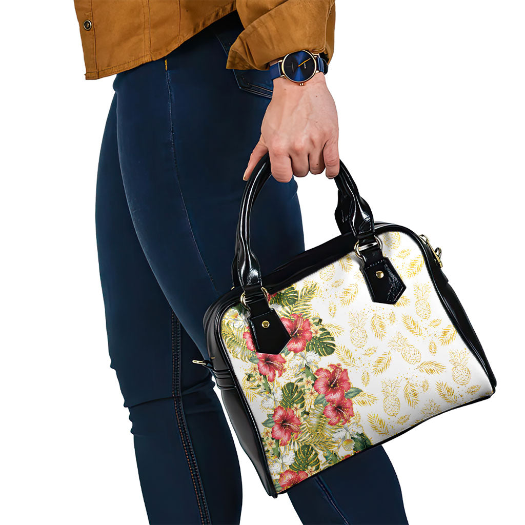 Hawaii Discoverers Day Shoulder Handbag Tropical Hibiscus Glitter White LT05 - Polynesian Pride