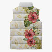 Hawaii Discoverers Day Sleeveless Puffer Jacket Tropical Hibiscus Glitter White LT05 - Polynesian Pride