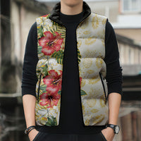 Hawaii Discoverers Day Sleeveless Puffer Jacket Tropical Hibiscus Glitter White LT05 - Polynesian Pride