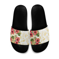 Hawaii Discoverers Day Slide Sandals Tropical Hibiscus Glitter White LT05 White - Polynesian Pride