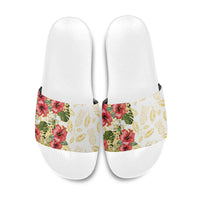 Hawaii Discoverers Day Slide Sandals Tropical Hibiscus Glitter White LT05 White - Polynesian Pride