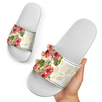 Hawaii Discoverers Day Slide Sandals Tropical Hibiscus Glitter White LT05 - Polynesian Pride