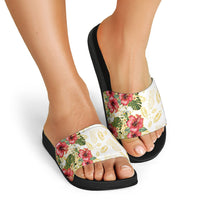 Hawaii Discoverers Day Slide Sandals Tropical Hibiscus Glitter White LT05 - Polynesian Pride