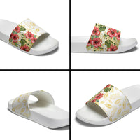 Hawaii Discoverers Day Slide Sandals Tropical Hibiscus Glitter White LT05 - Polynesian Pride