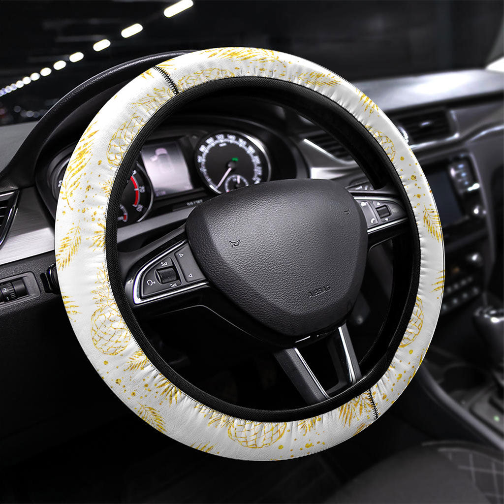 Hawaii Discoverers Day Steering Wheel Cover Tropical Hibiscus Glitter White LT05 Universal Fit White - Polynesian Pride