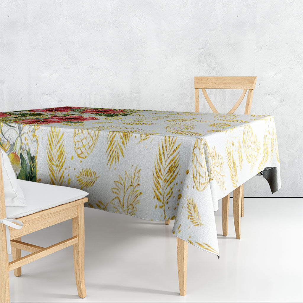 Hawaii Discoverers Day Tablecloth Tropical Hibiscus Glitter White LT05 - Polynesian Pride