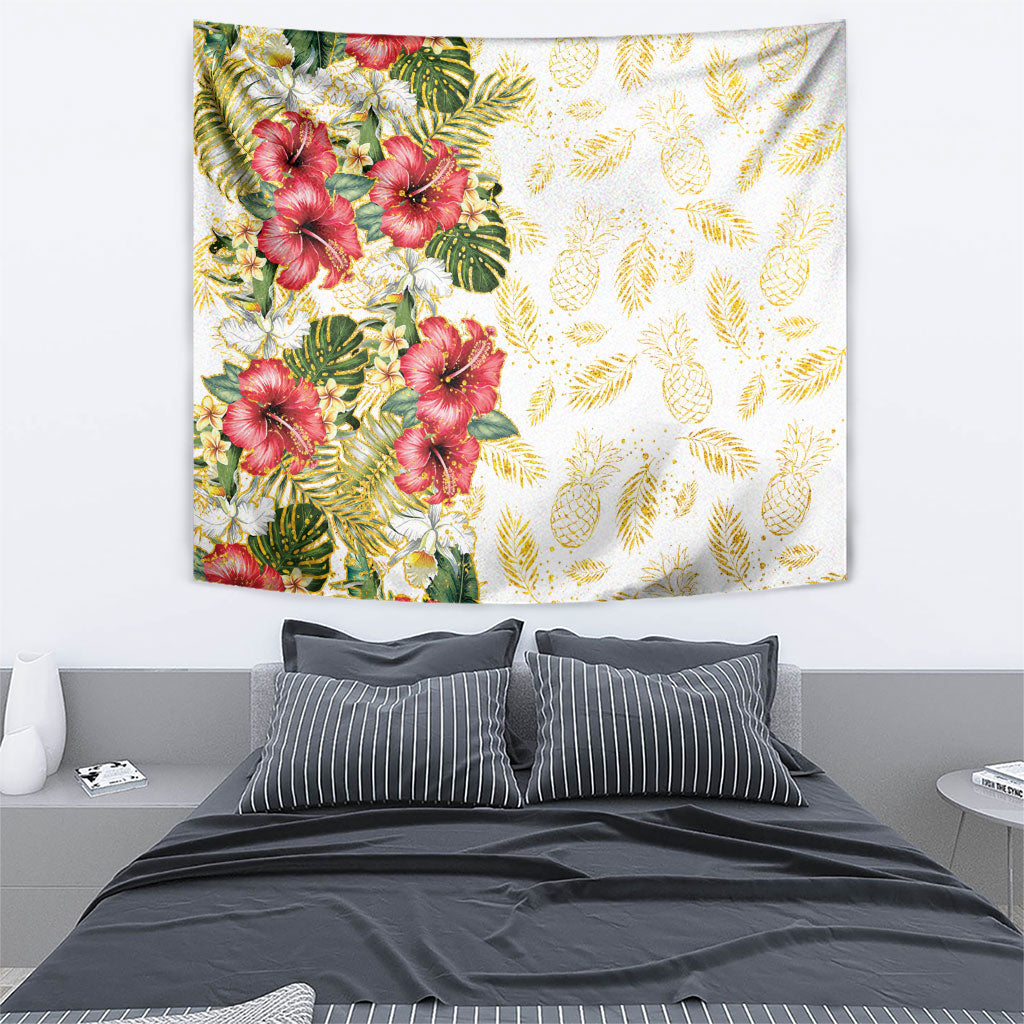 Hawaii Discoverers Day Tapestry Tropical Hibiscus Glitter White LT05 - Polynesian Pride