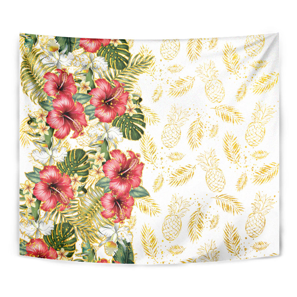 Hawaii Discoverers Day Tapestry Tropical Hibiscus Glitter White LT05 - Polynesian Pride