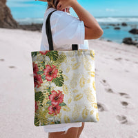 Hawaii Discoverers Day Tote Bag Tropical Hibiscus Glitter White LT05 - Polynesian Pride