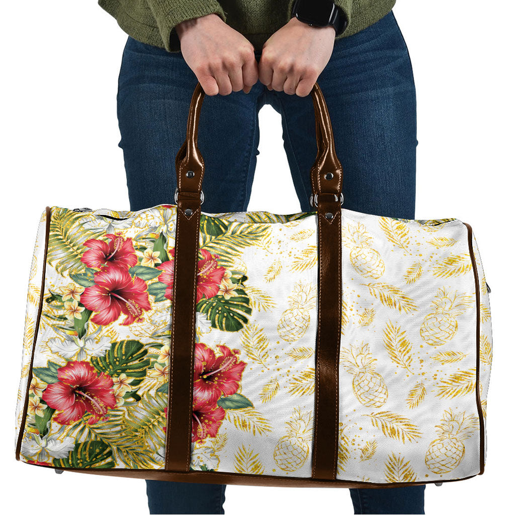 Hawaii Discoverers Day Travel Bag Tropical Hibiscus Glitter White LT05 White - Polynesian Pride
