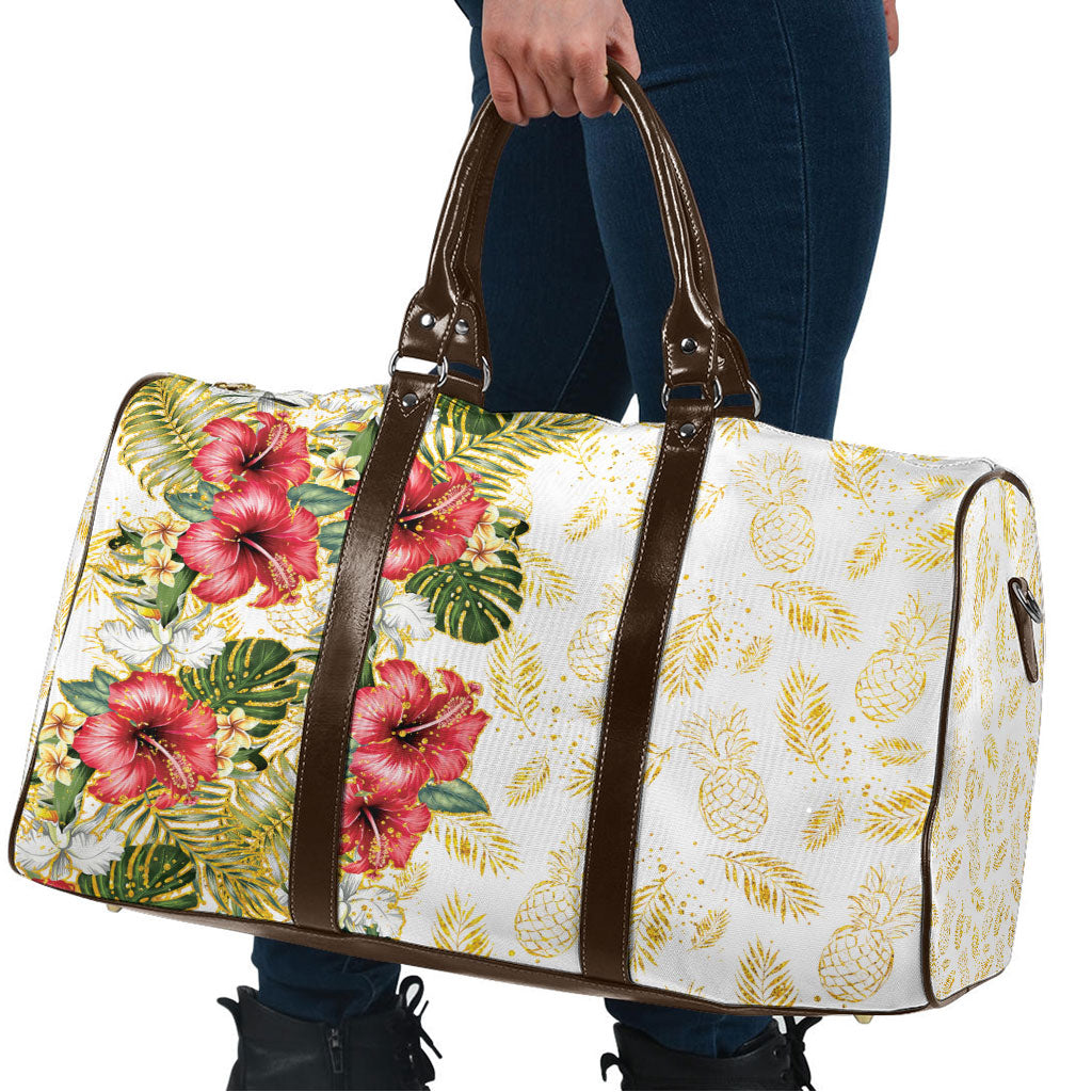 Hawaii Discoverers Day Travel Bag Tropical Hibiscus Glitter White LT05 - Polynesian Pride