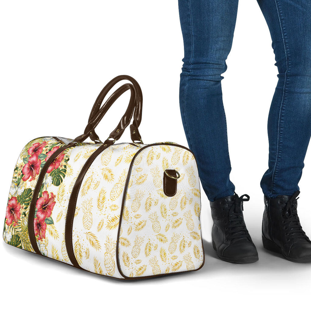 Hawaii Discoverers Day Travel Bag Tropical Hibiscus Glitter White LT05 - Polynesian Pride