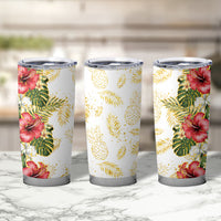 Hawaii Discoverers Day Tumbler Cup Tropical Hibiscus Glitter White LT05 - Polynesian Pride