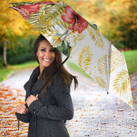 Hawaii Discoverers Day Umbrella Tropical Hibiscus Glitter White LT05 - Polynesian Pride