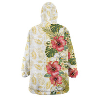 Hawaii Discoverers Day Wearable Blanket Hoodie Tropical Hibiscus Glitter White LT05 - Polynesian Pride