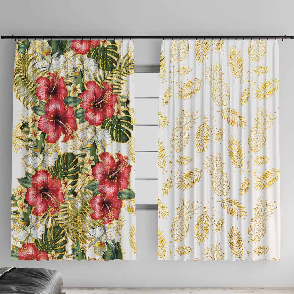 Hawaii Discoverers Day Window Curtain Tropical Hibiscus Glitter White LT05 With Hooks White - Polynesian Pride