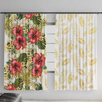 Hawaii Discoverers Day Window Curtain Tropical Hibiscus Glitter White LT05 With Hooks White - Polynesian Pride