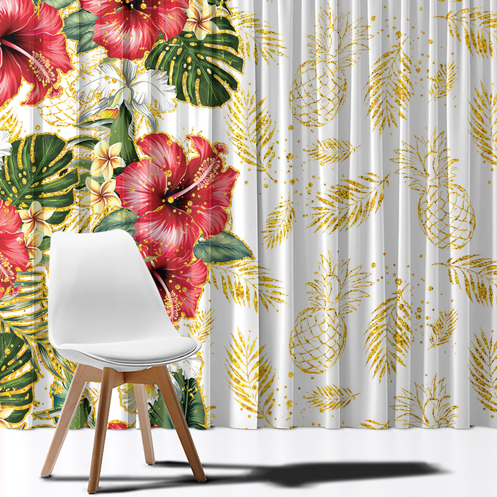Hawaii Discoverers Day Window Curtain Tropical Hibiscus Glitter White LT05 - Polynesian Pride