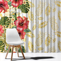 Hawaii Discoverers Day Window Curtain Tropical Hibiscus Glitter White LT05 - Polynesian Pride